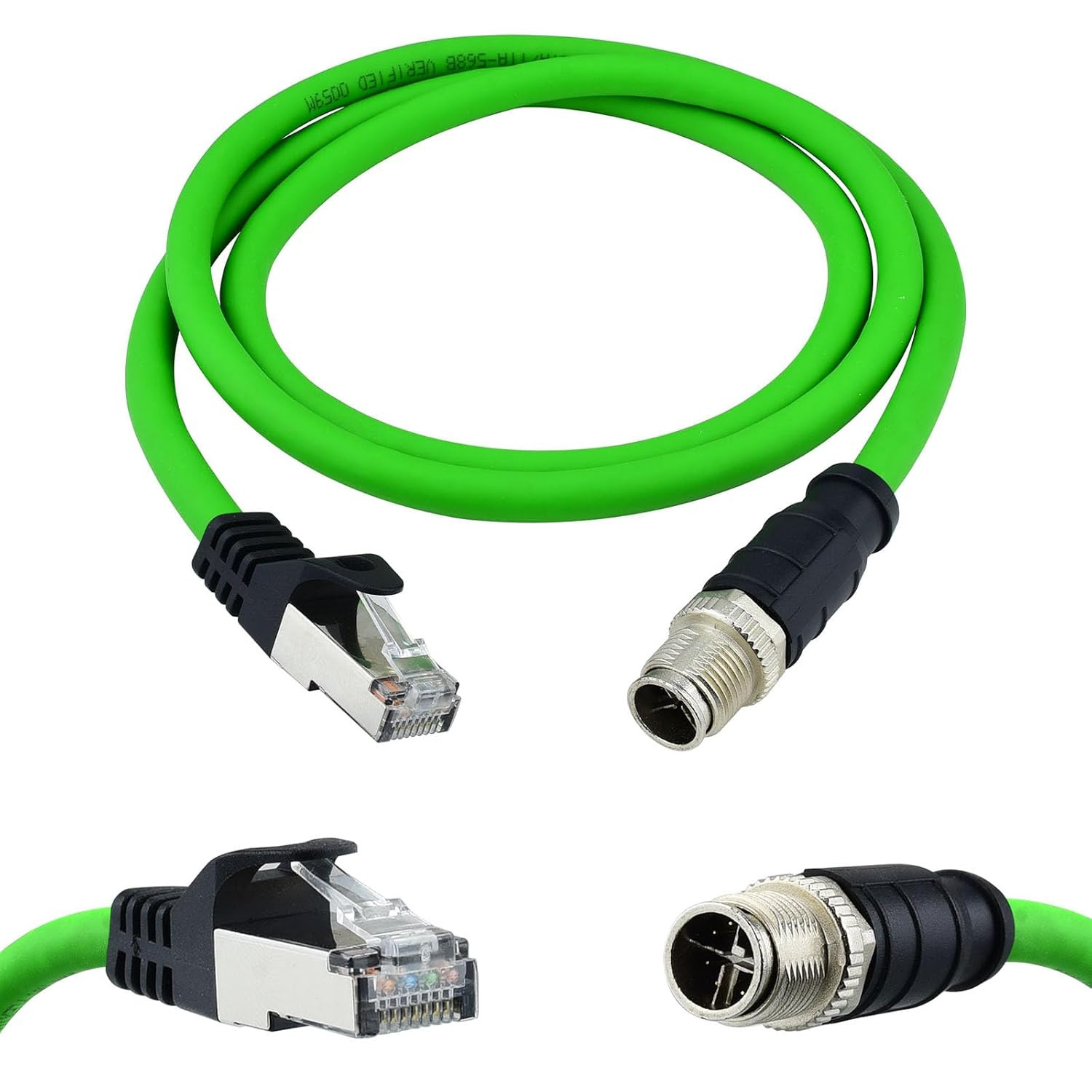 M12 X-Coded 8-Pin to RJ45 Cat6A Shielded Ethernet Cable 1M for Automation