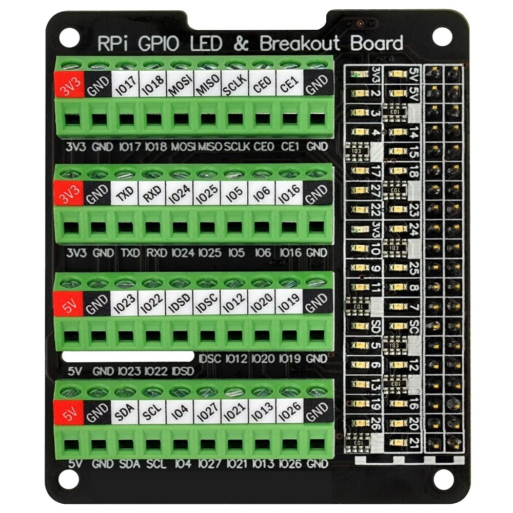 RPi GPIO Status LED and Terminal Block Burst Caps for Raspberry Pi A+ 3A+ B+ 2B