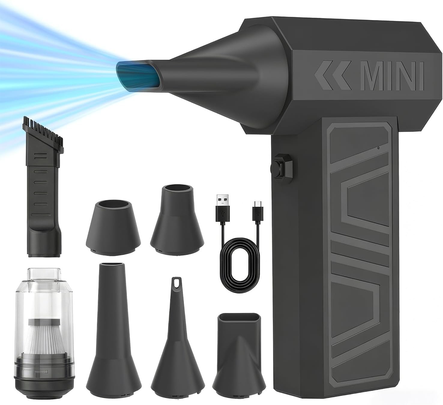 Compressed Air Duster - 3-Gear Electric Blower & Vacuum for Keyboard, Car & BBQ