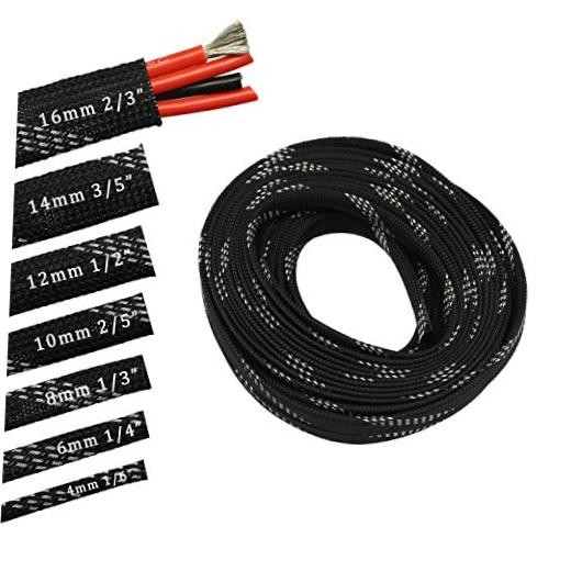30ft PET Expandable Sleeving Wire Cable Sleeve () 1/3" Silver&Black