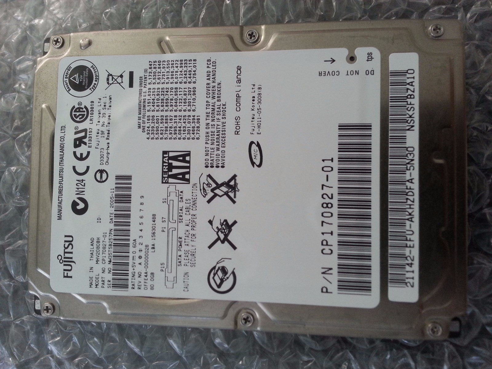 Fujitsu MHV2080BH 80GB 2.5" SATA Serial Hard Drive CP170827-01 CA26338-B71104BA