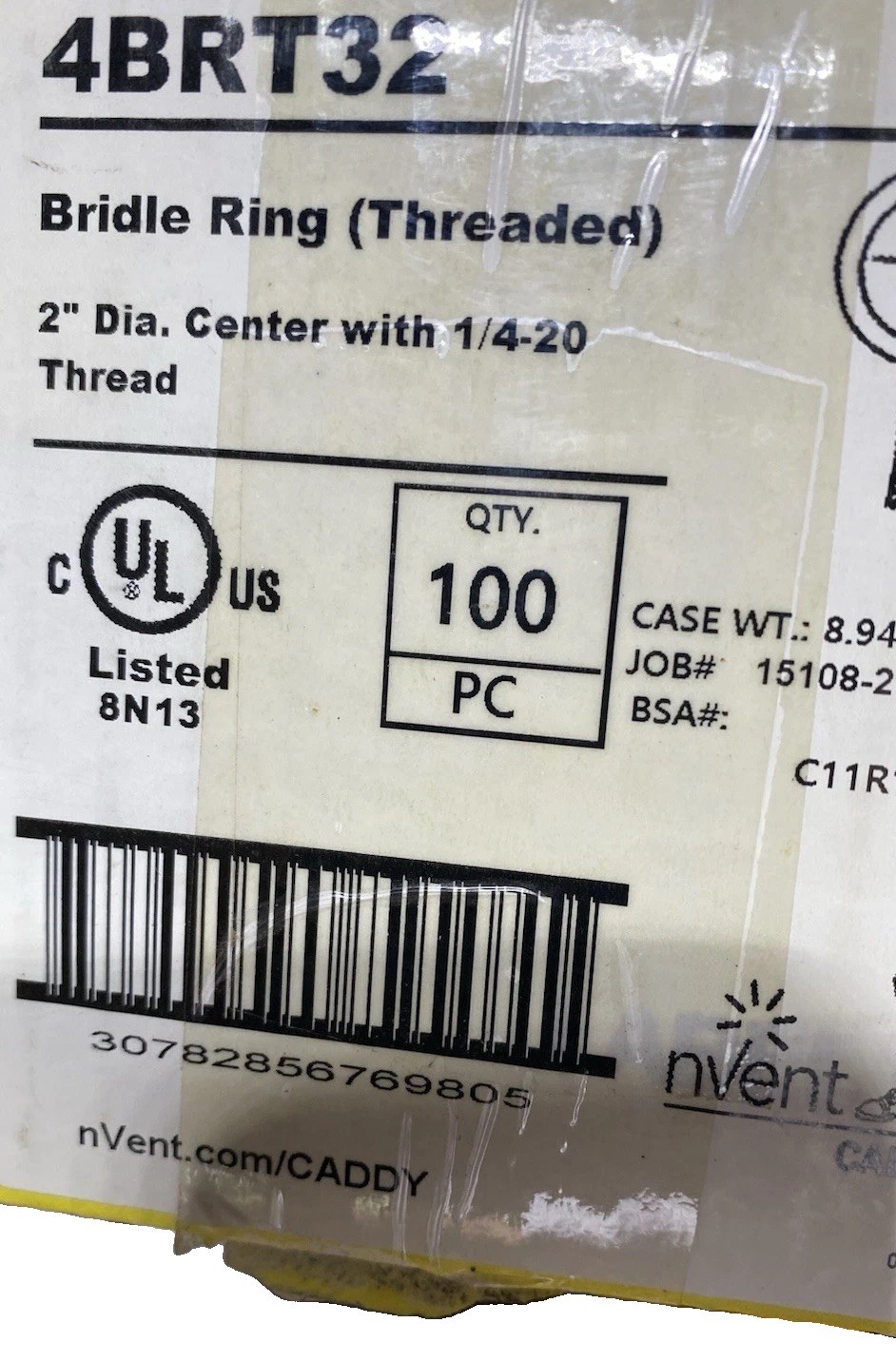 Caddy 4BRT32 Qty 100 Briddle Rings 2”diameter 1/4-20 Thread