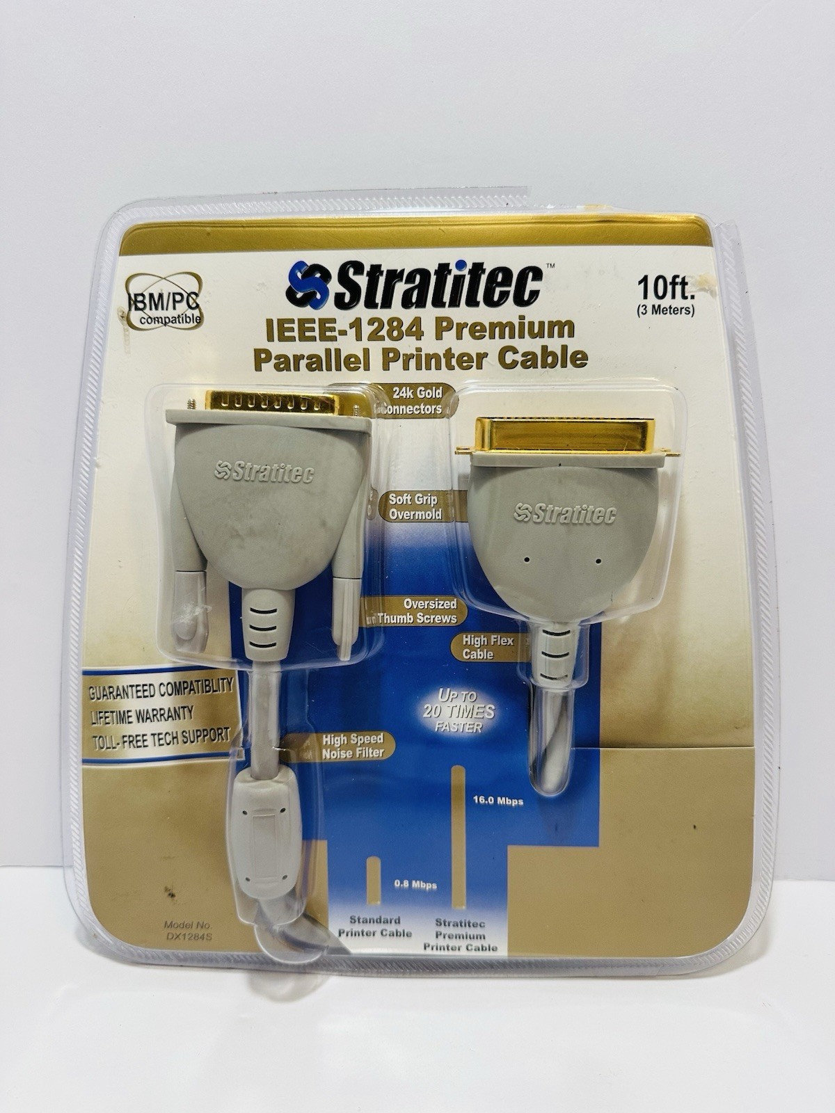 Stratitec Premium IEEE-1284 Parallel Printer Cable 24kt Gold Connectors-10 ft