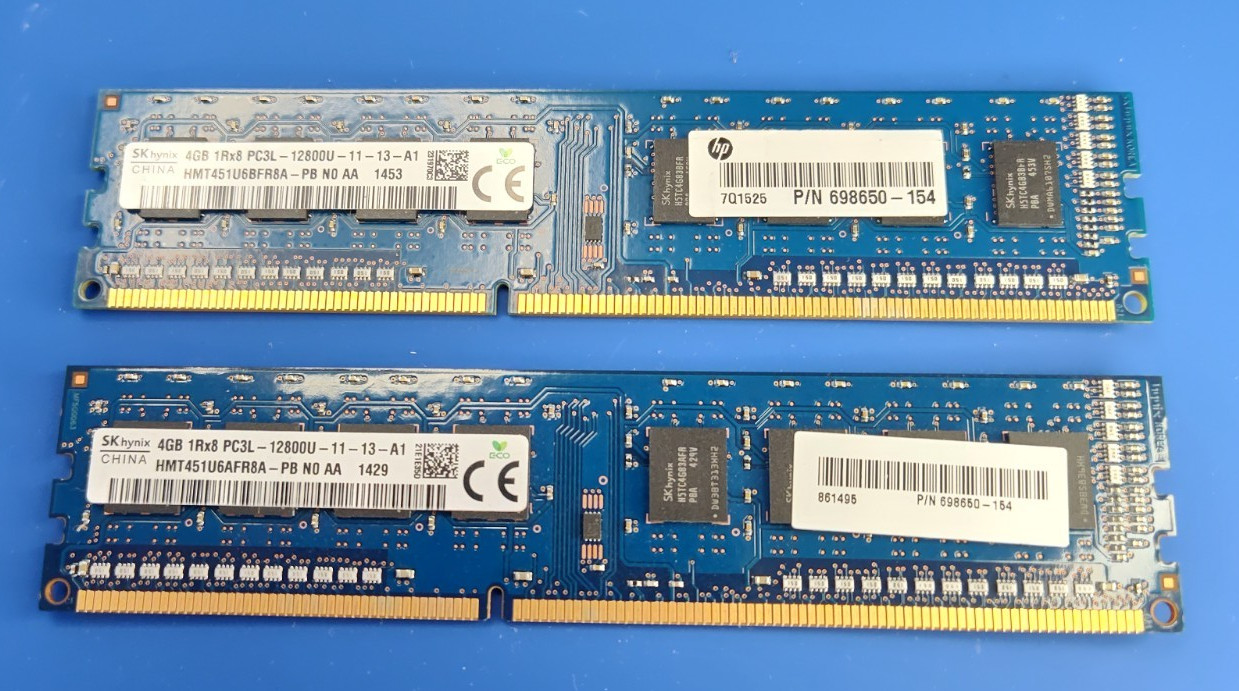 SK Hynix 8GB 2x4GB 1Rx8 PC3L-12800U DDR3L-1600 Desktop RAM Memory HP 698650-154