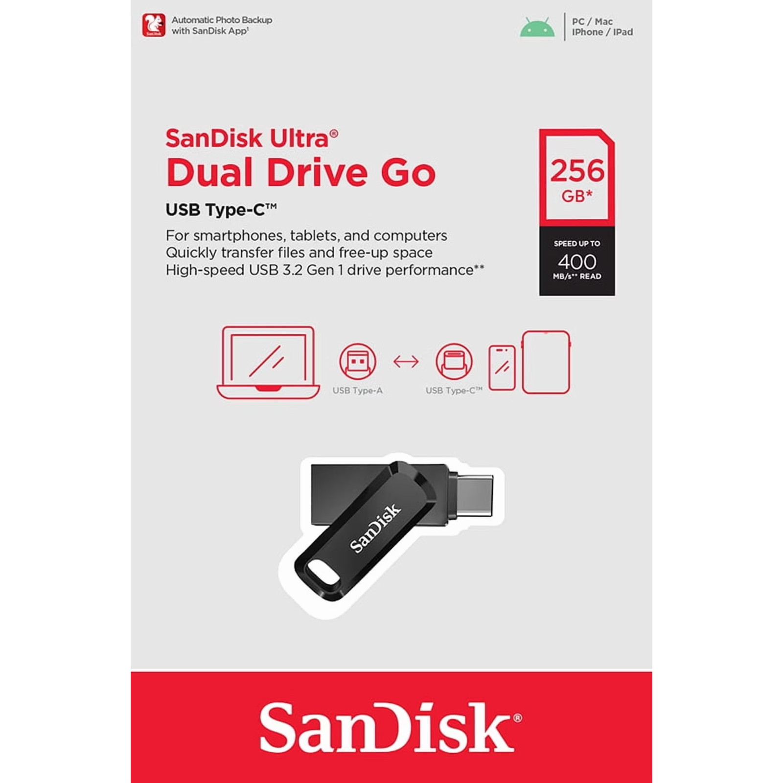 SanDisk Ultra 256GB USB Type-C Flash Drive - 400MB/s High Speed Storage