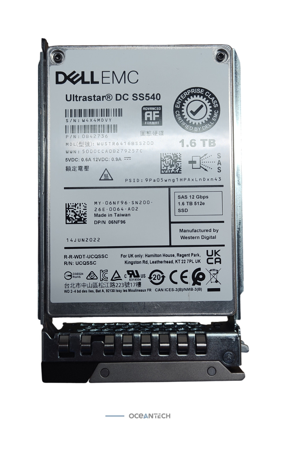 6NF96 Dell 1.6TB SAS 12Gb/s Mix Use 2.5in SSD 06NF96 WUSTR6416BSS200 90%+ Health