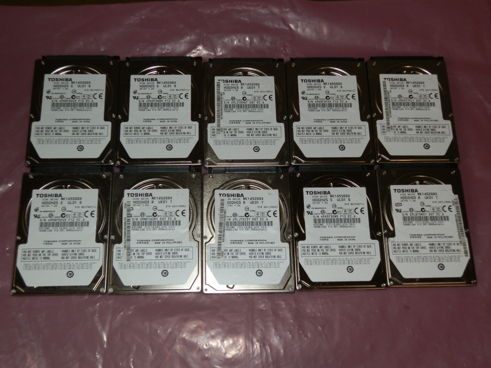 Ten (x10) Toshiba MK1652GSX 160GB SATA 2.5" 5400RPM Laptop Hard Drives