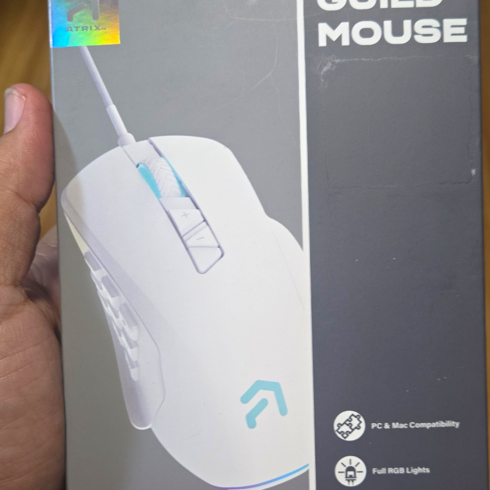 Atrix Guild Mouse Wired Optical RGB LED Gaming Mouse w/ Scroll Wheel White