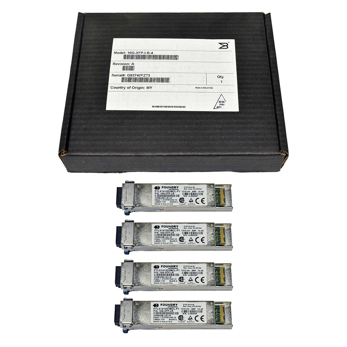 4x Foundry 10G-XFP-LR FTLX1412D3BCL-F1 10km 1310nm 10G XFP Transceiver LC Duplex