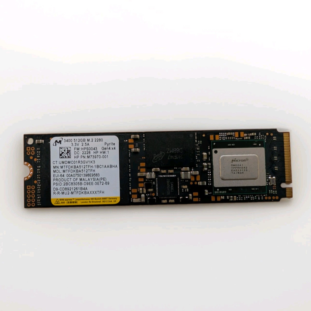 Micron 3400 512GB M.2 2280 PCIe Gen4 x4 NVMe Internal SSD Black USED