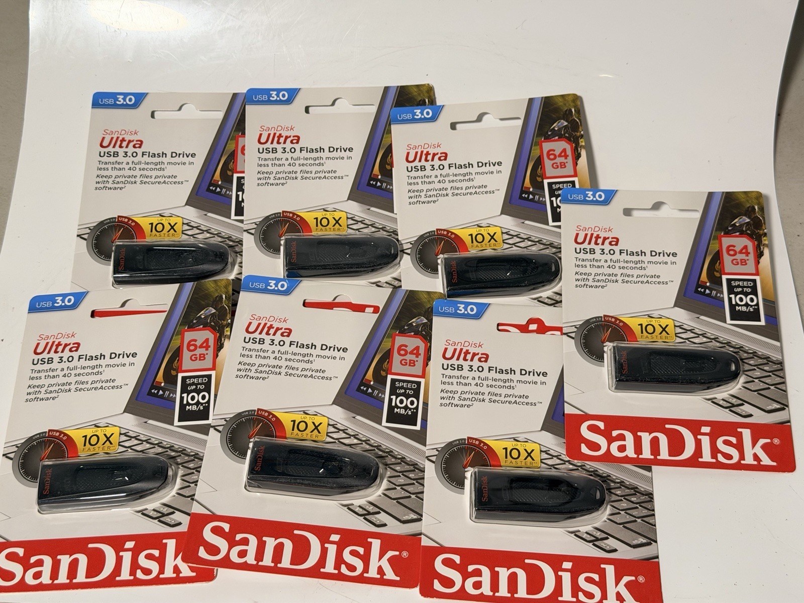 Lot of 7 new* SANDISK ULTRA 3.0 FLASH DRIVE 64GB USB FLASH DRIVE BLACK 100 MB  