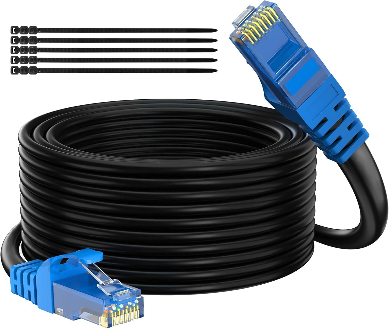 Cat 6 Outdoor Ethernet Cable 100 Ft Black High Speed Heavy Duty Long Internet N