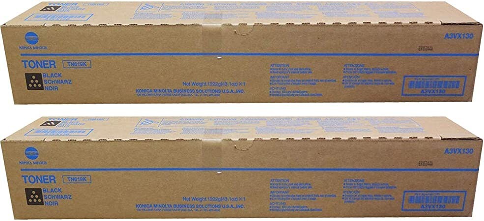 2 OEM Konica Minolta TN619K A3VX130 Toner Cartridge C1060 C1070 C2070 C3080 