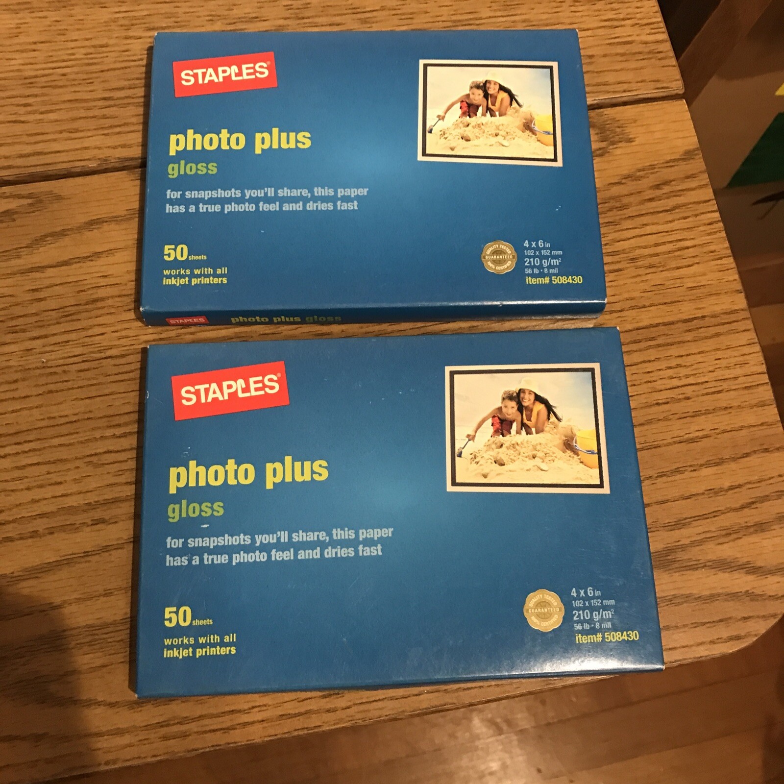 New Lot TWO Staples Photo Plus Gloss 4x6 8 Mil Paper 50 Sheet Box Item 508430