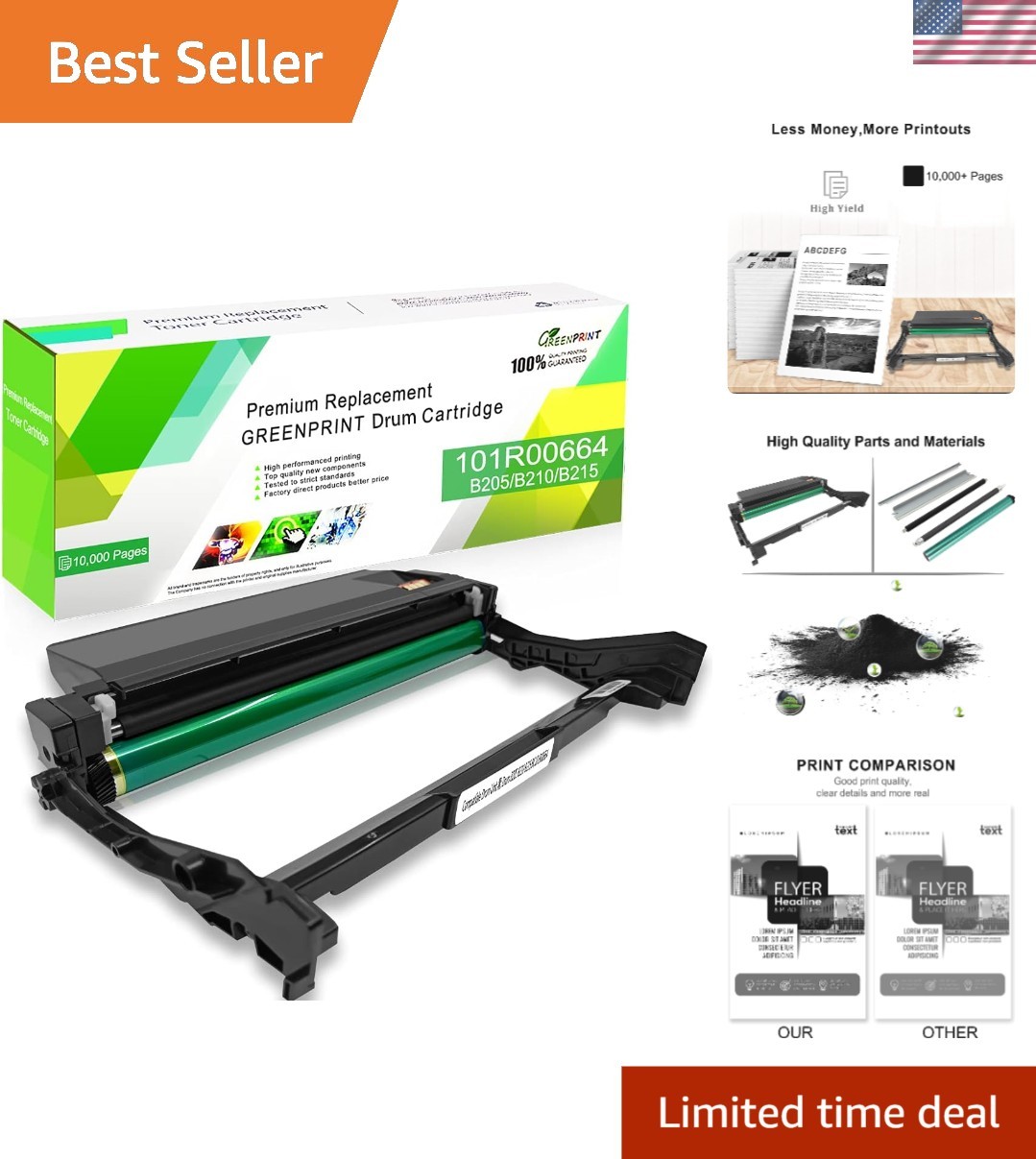 100% Compatible Drum Cartridge for Xerox Multi-Function Printers - 10,000 Pages