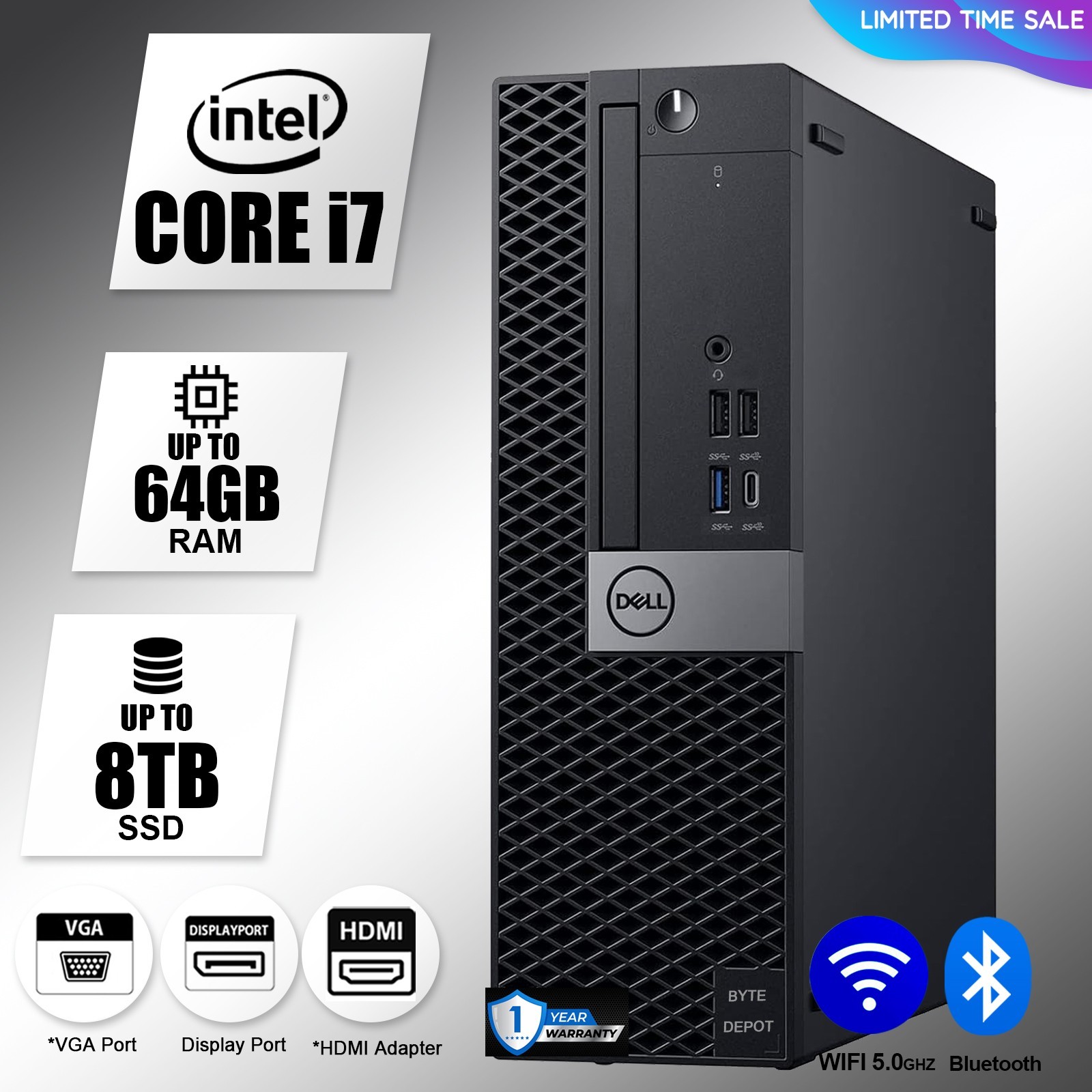 DELL Desktop Computer PC i7, up to 64GB RAM, 17TB SSD, Windows 10/11, WiFi BT