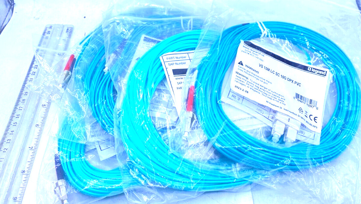 Legrand Quiktron Lot of 5 Fiber Optic Cable VS 15M LC SC 10G DPX PVC 852-L42-050