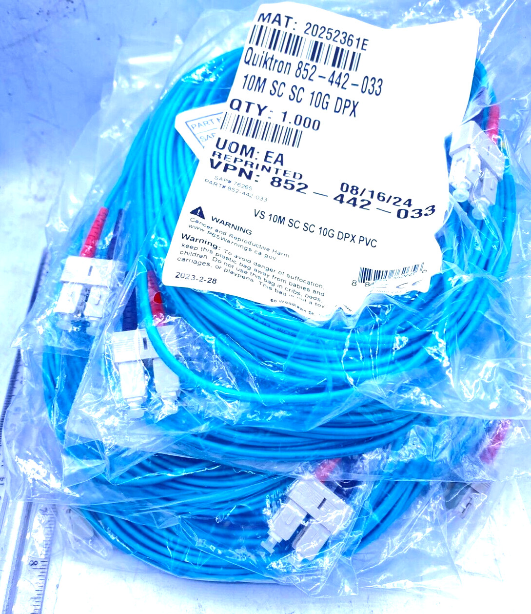 Legrand Quiktron Lot of 10 Fiber Optic Cable Aqua 10M SC SC 10G DPX 852-442-033