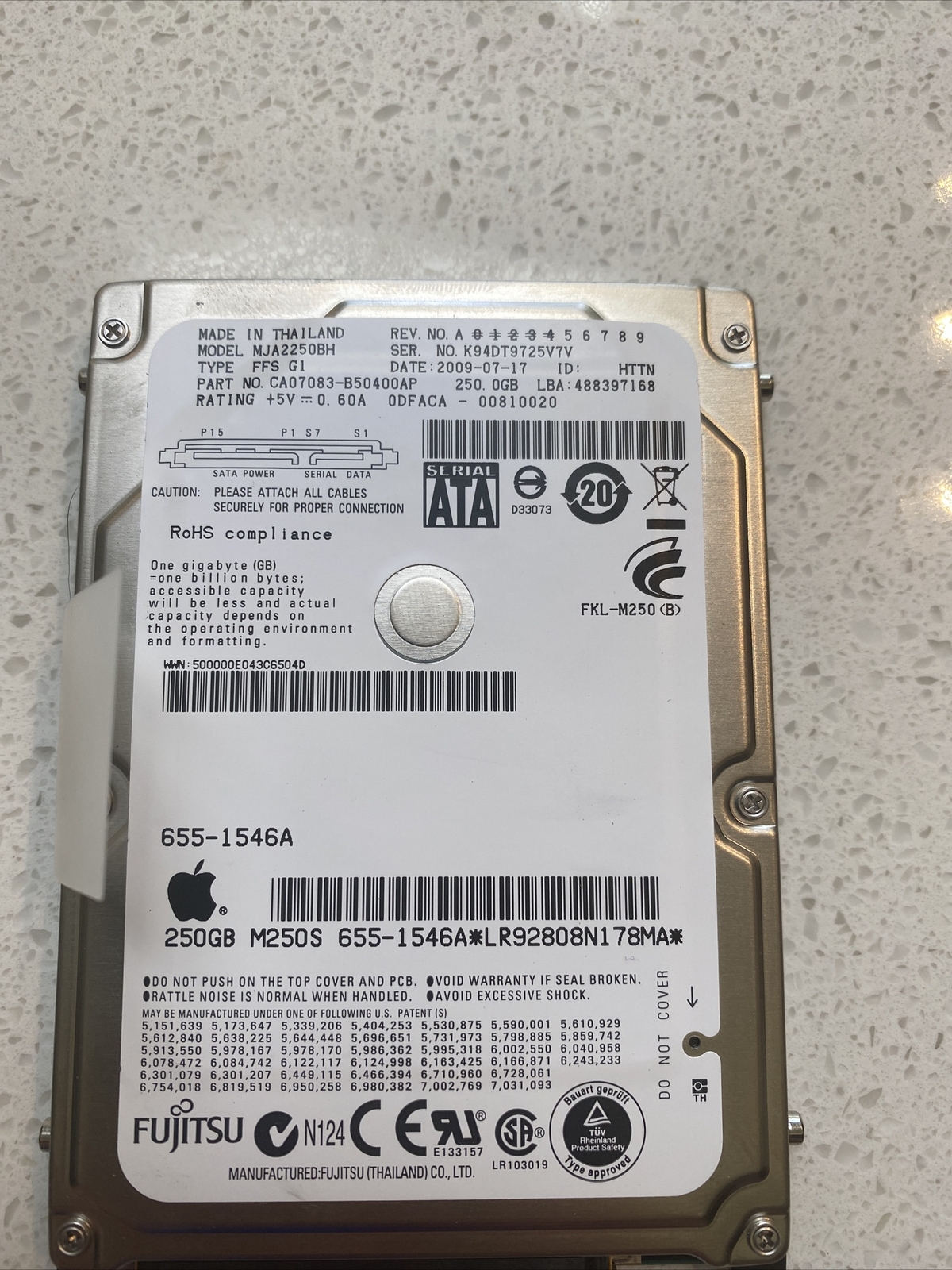 Fujitsu 250GB MJA2250BH FFS G1 PN CA07083-B50400AP SATA 2.5 Hard Drive N55U