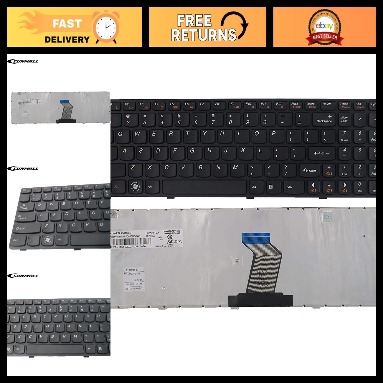 Keyboard Replacement with Frame for Lenovo Ideapad B570 G570 Z560 Series - Black