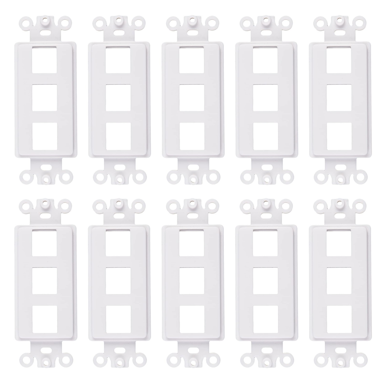 10 Pack White QuickPort Decora Keystone Insert 3 Port Modular Wall Plate
