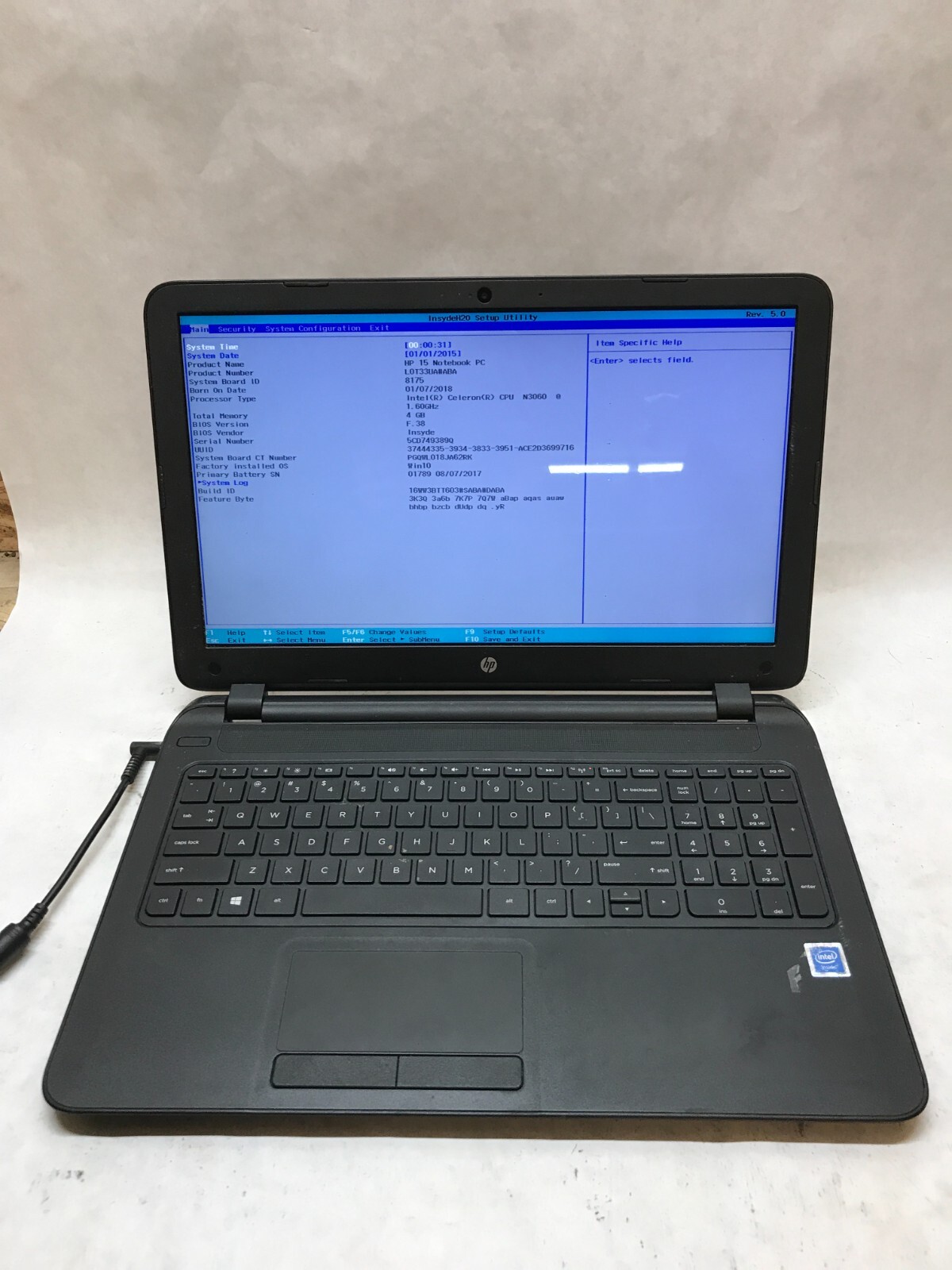 HP 15-f233wm 15" Laptop Intel Celeron N3060 1.6 GHz 4GB RAM NO HDD NO OS - -  DW