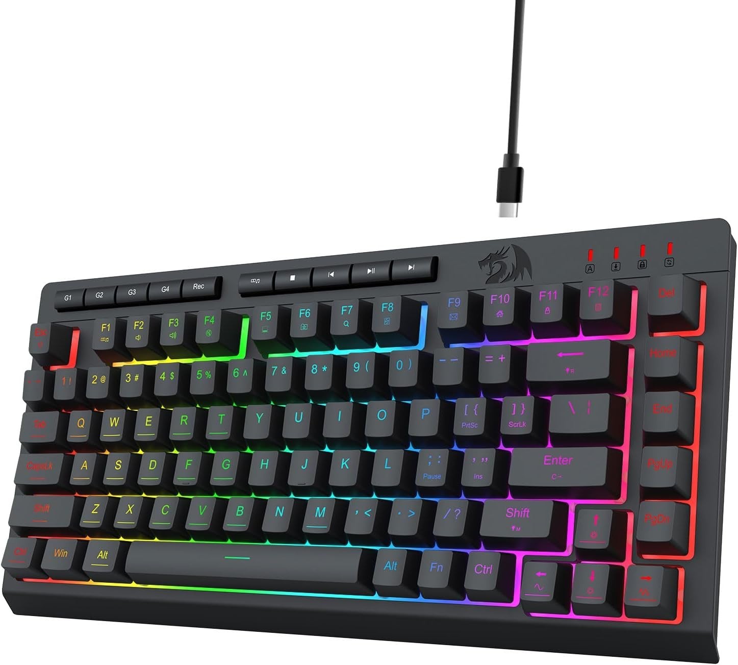 Redragon Crescent Pro K524 75% Wired Gaming Keyboard RGB Backlit Quiet Black