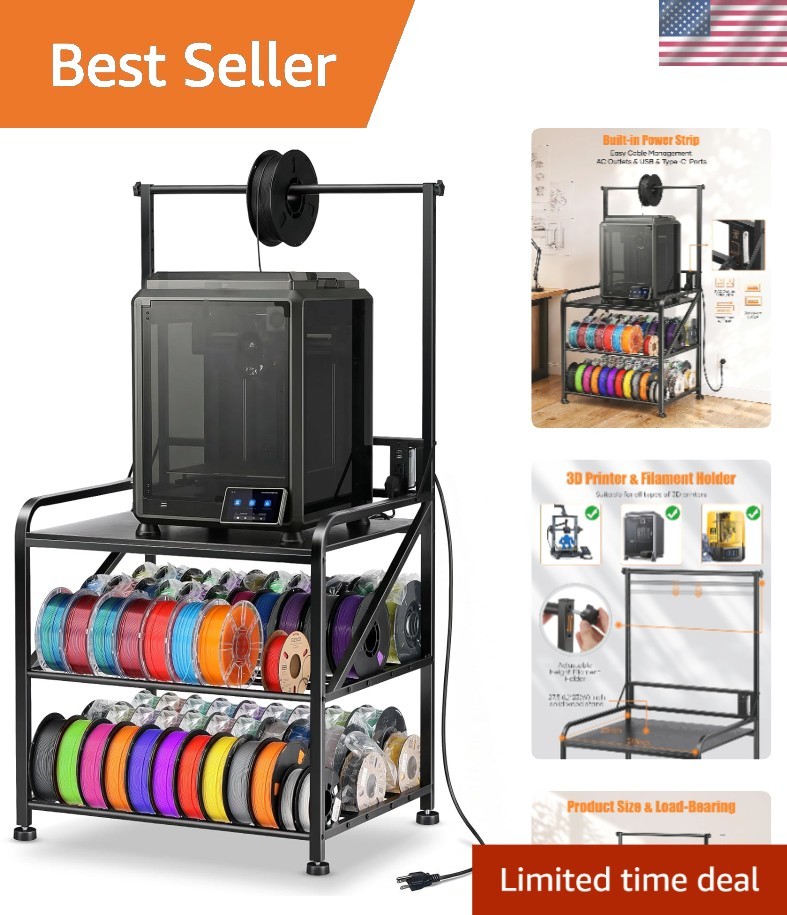 Versatile Heavy-Duty 3D Printer Workbench with Filament Organizer - Black Finish