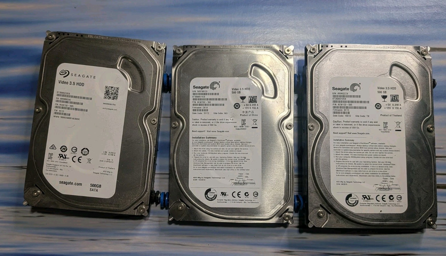 Lot of 3 Seagate Video 3.5 HDD 500GB SATA 3.5" Internal Hard Drives ST3500312CS