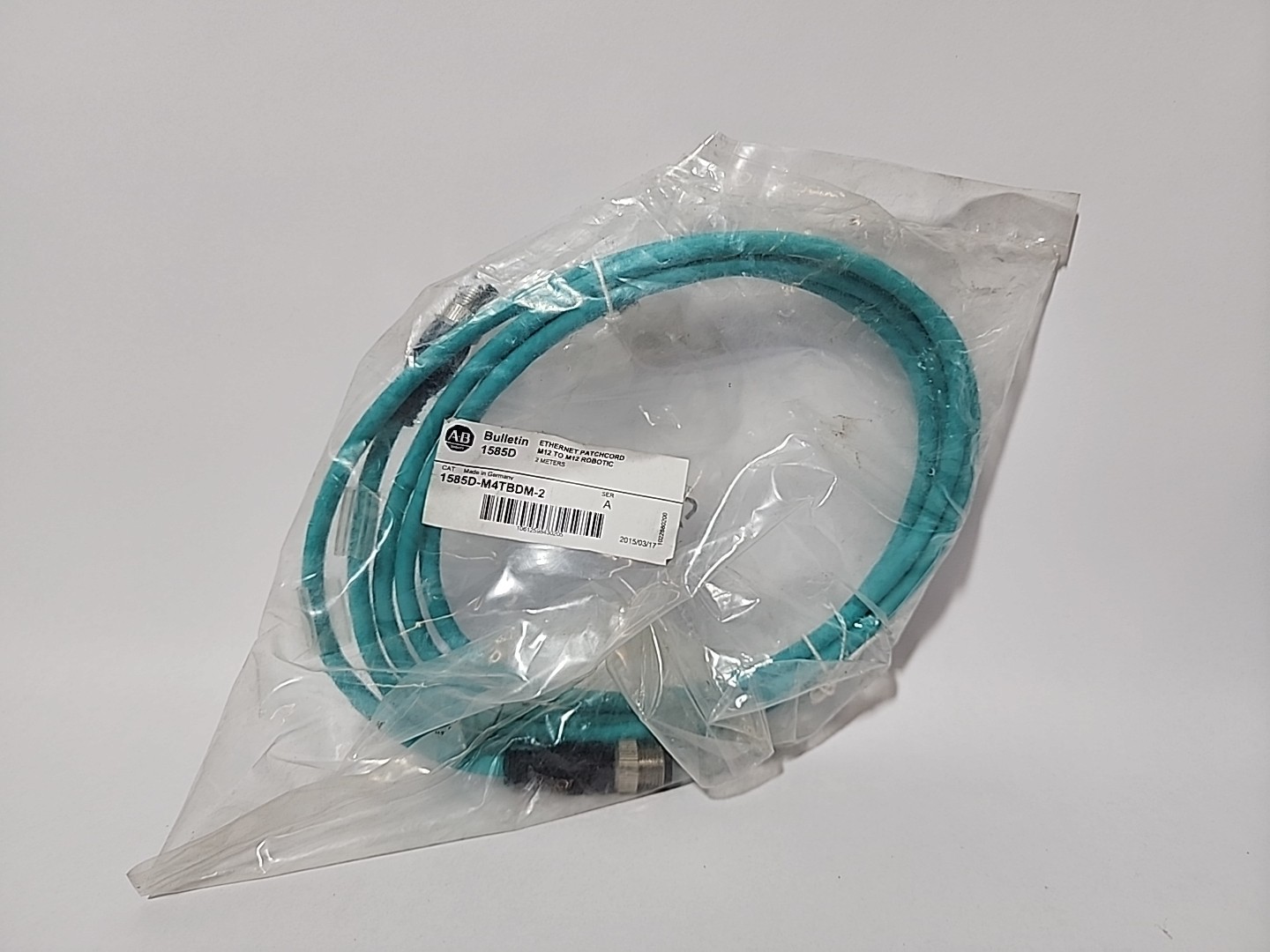 Allen Bradley 1585D-M4TBDM-2 Ser A Ethernet Patchcord M12 To M12 Robotic 