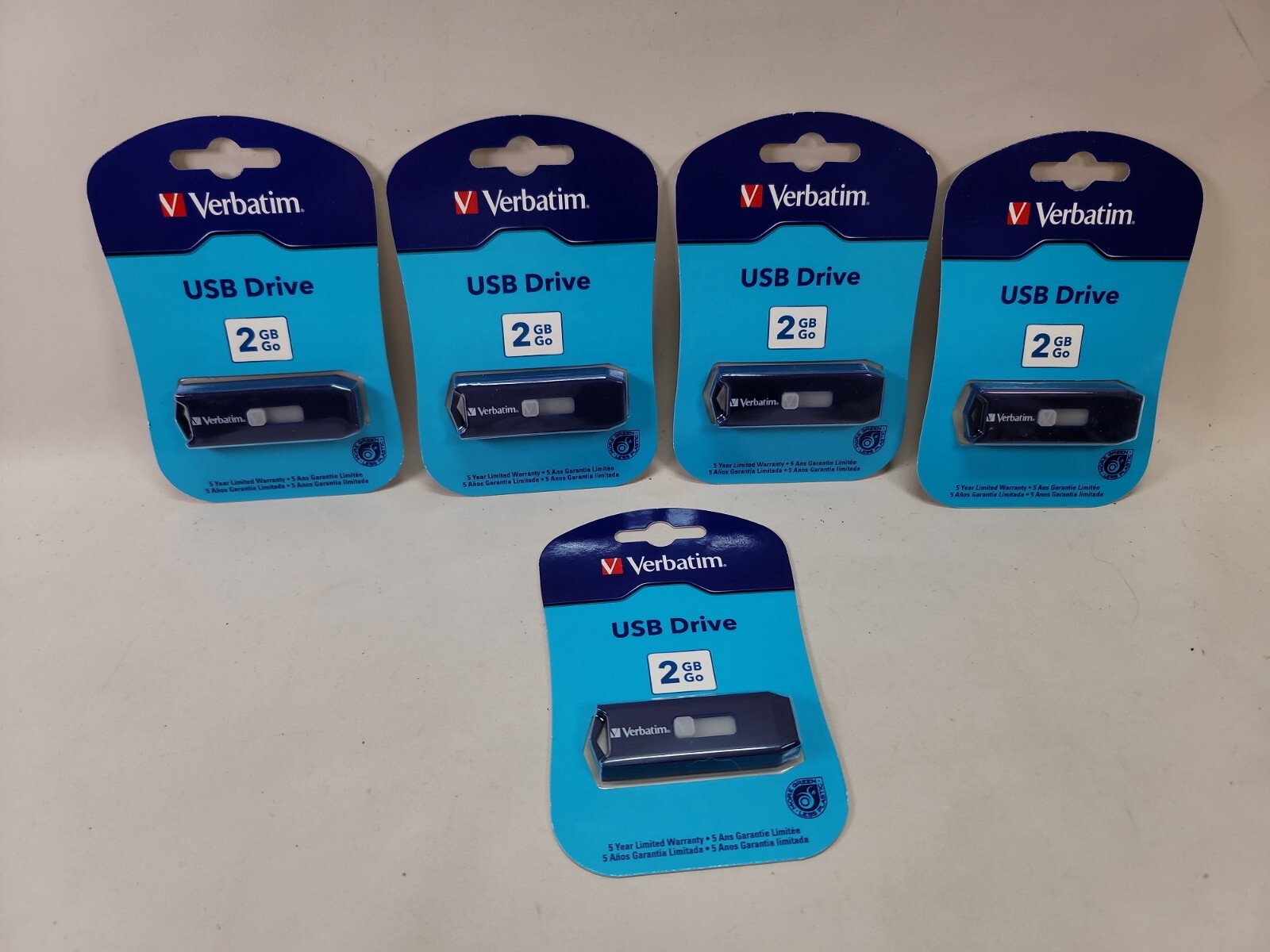 Lot of 5 VERBATIM Classic USB 2.0 Flash Drive, 2 GB, Blue 97086 Brand New