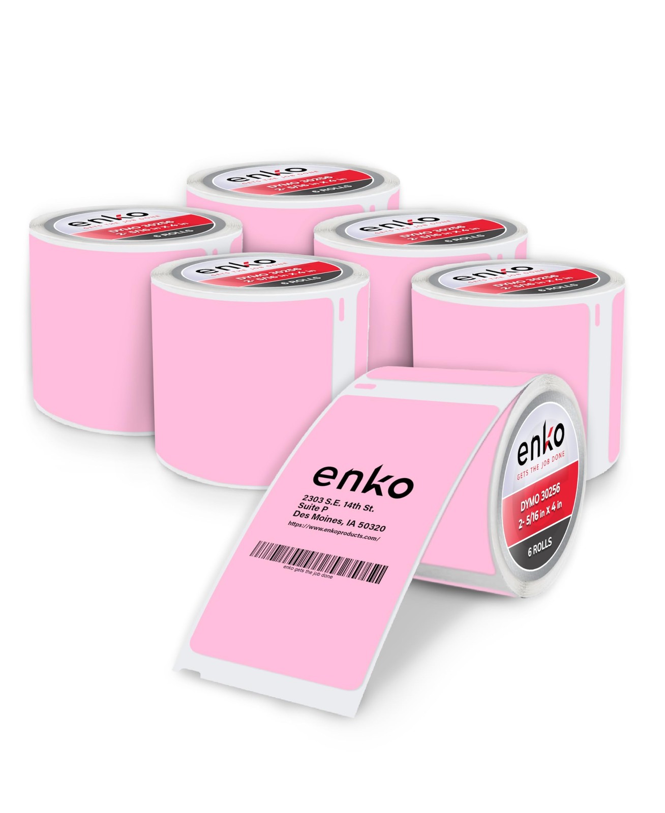 enKo 6 Rolls 1800 Pink Thermal Labels for Dymo 30256 Rollo Shipping Mail