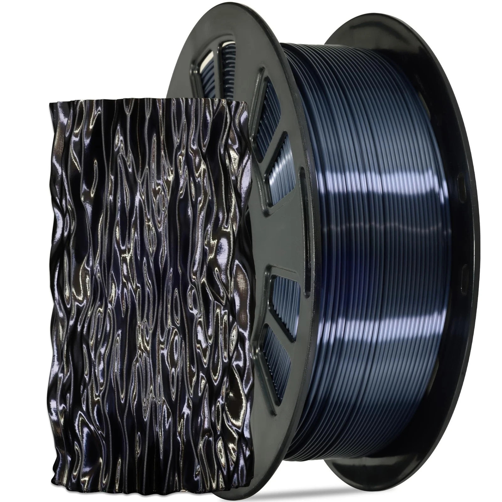 Silk Black PLA Satin Shiny 3D Printer Filament, 1.75mm Diameter 1kg Spool 2.2...