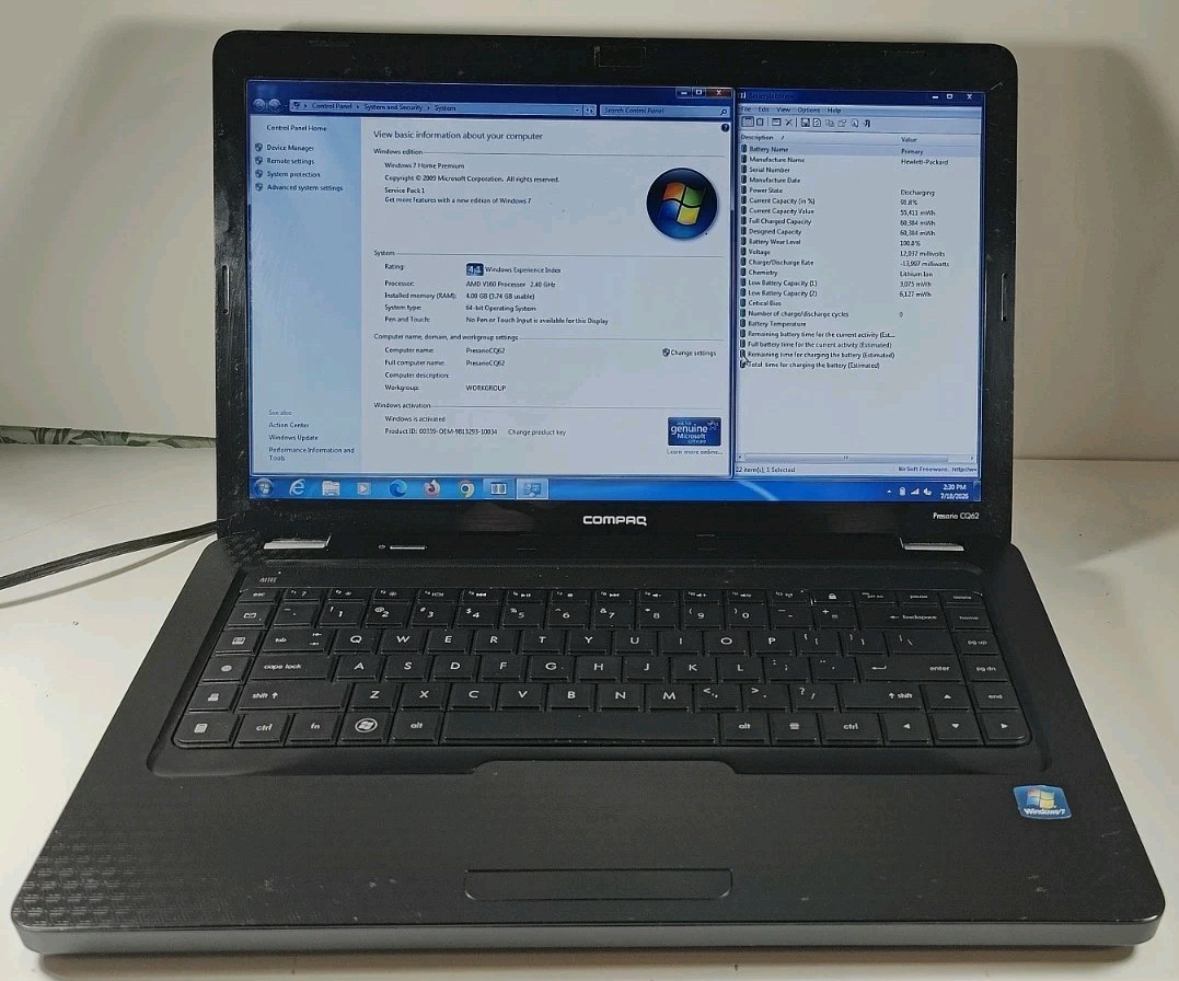 HP Compaq CQ62 AMD V160 2.4Ghz/4GB RAM/500GB HDD/15.6" Win 7 Home Premium