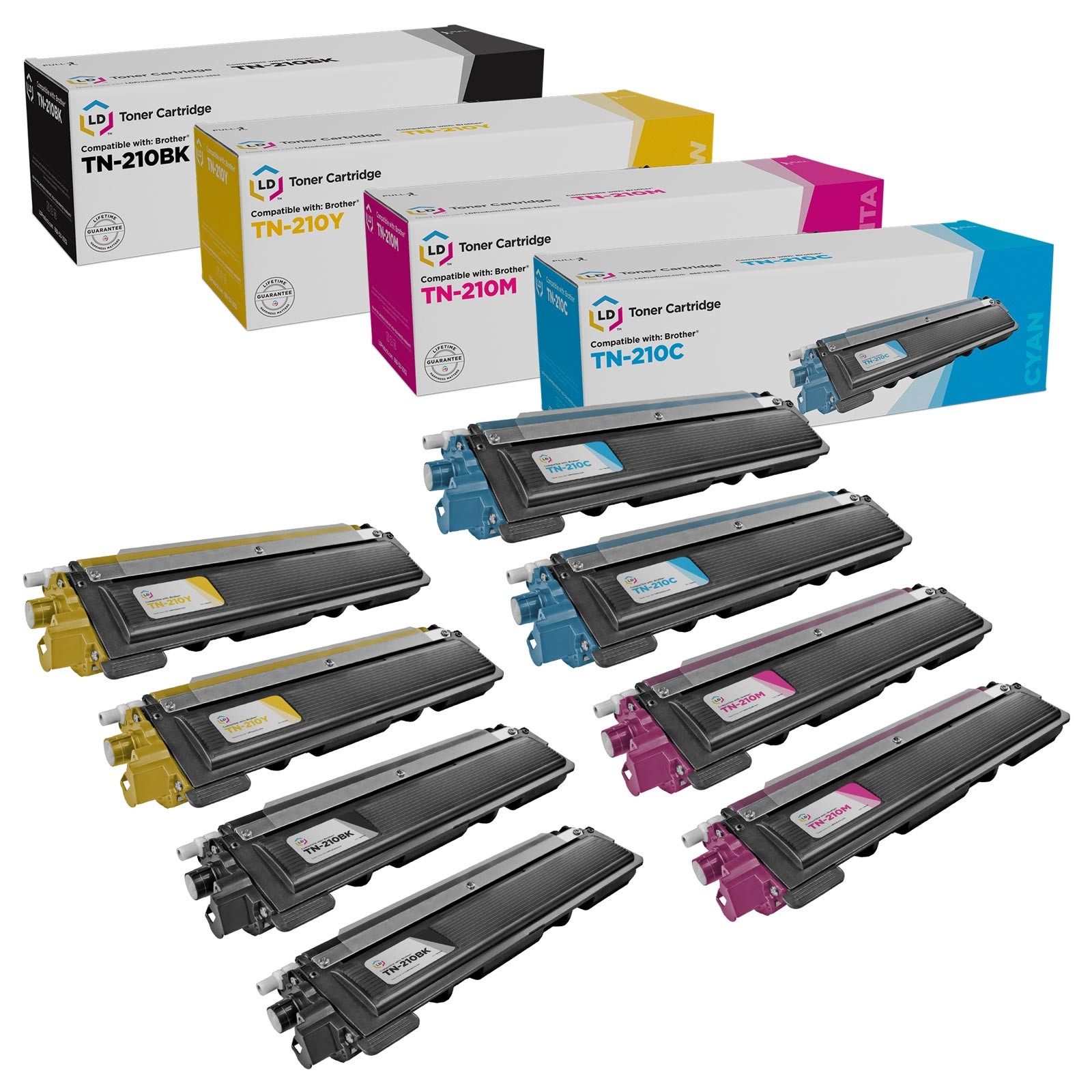 LD 8 Set TN210 Toners TN210BK TN210C TN210M TN210Y for Brother MFC-9325 DCP-9010
