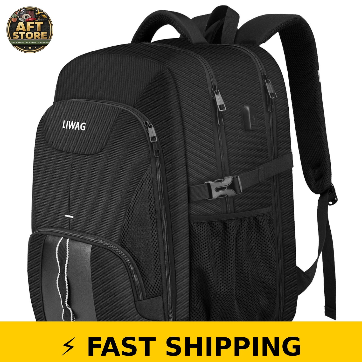 LIWAG Extra Large 50L Backpack for Men, Water Resistant, Black