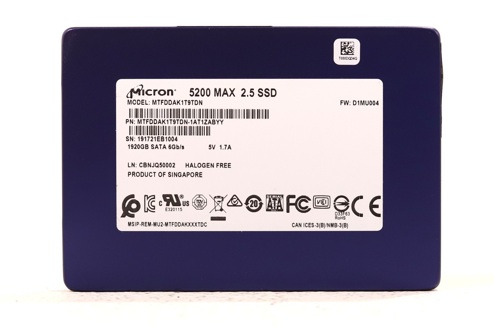 Micron MTFDDAK1T9TDN 1.92TB 2.5" 6Gb/s SATA SSD P/N: MTFDDAK1T9TDN-1AT1ZABYY
