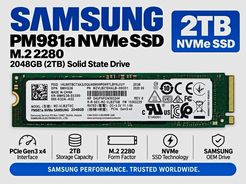 Samsung PM981a 2TB NVMe PCIe Gen3 x4 M.2 2280 Internal SSD MZVLB2T0HALB-000D1