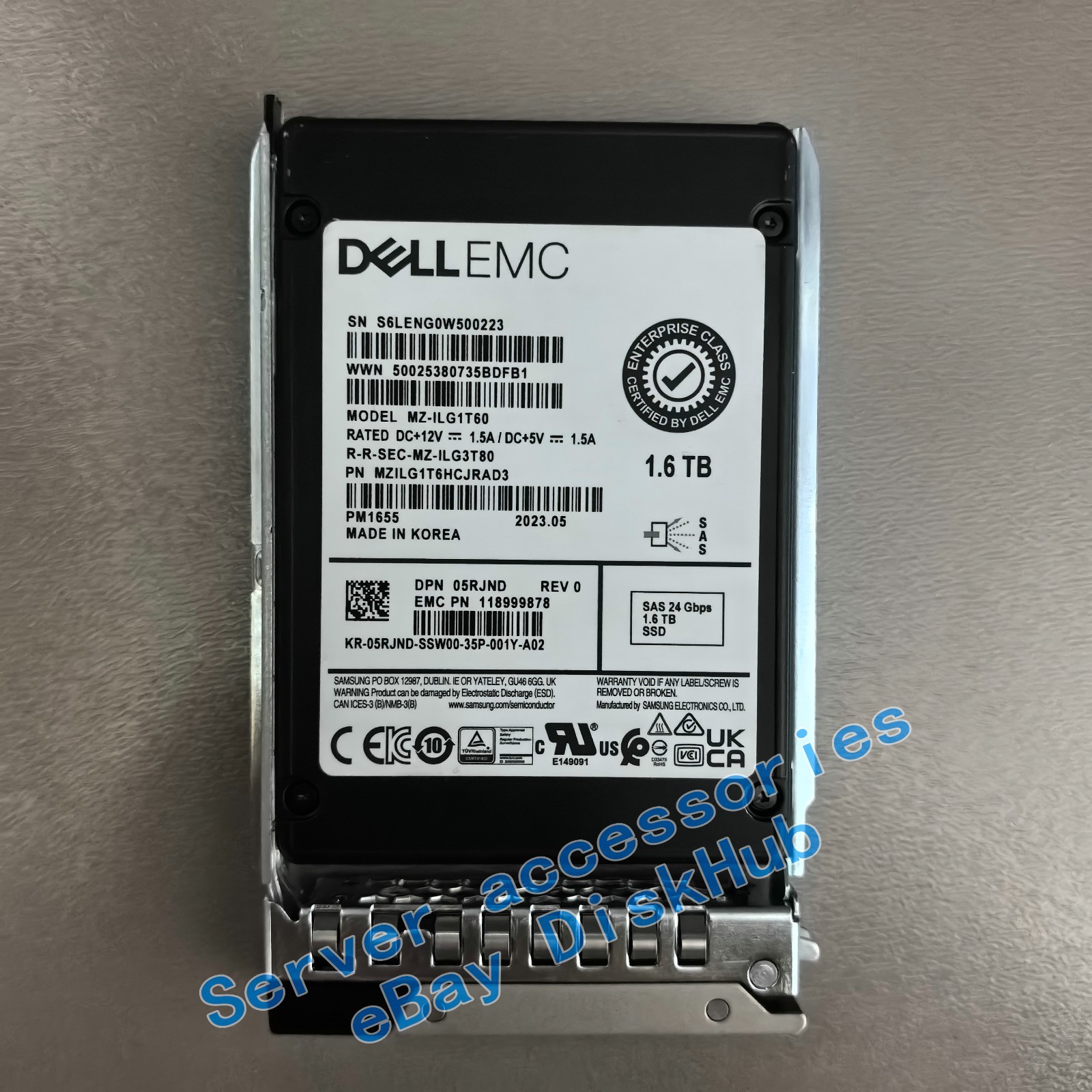 DELL EMC 05RJND 1.6TB SAS 24Gbps MU TLC 2.5in SSF SSD PM1655 MZ-ILG1T60 KIT