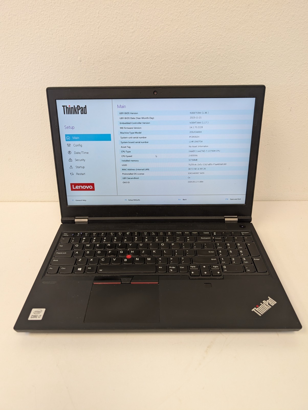 Lenovo ThinkPad P15 Gen 1 i7-10750H 32GB RAM NVIDIA Quadro T1000 NO OS/SSD/AC