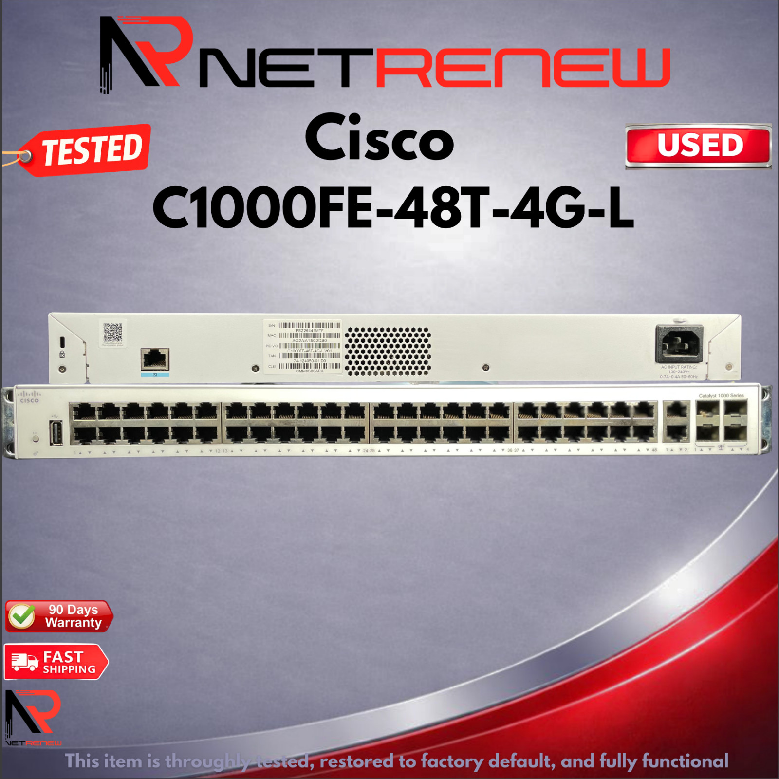 Cisco Catalyst 1000 C1000FE-48T-4G-L  4x SFP 48 Port Fast Ethernet Switch