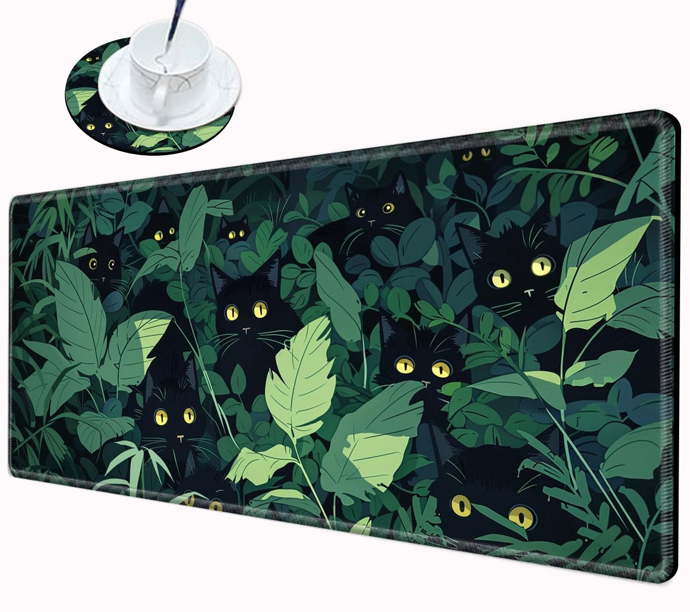 Gaming Mouse Pad Black Cute Cat Desk Mat Large Mousepad 31.5''X15.75'' Desk P...