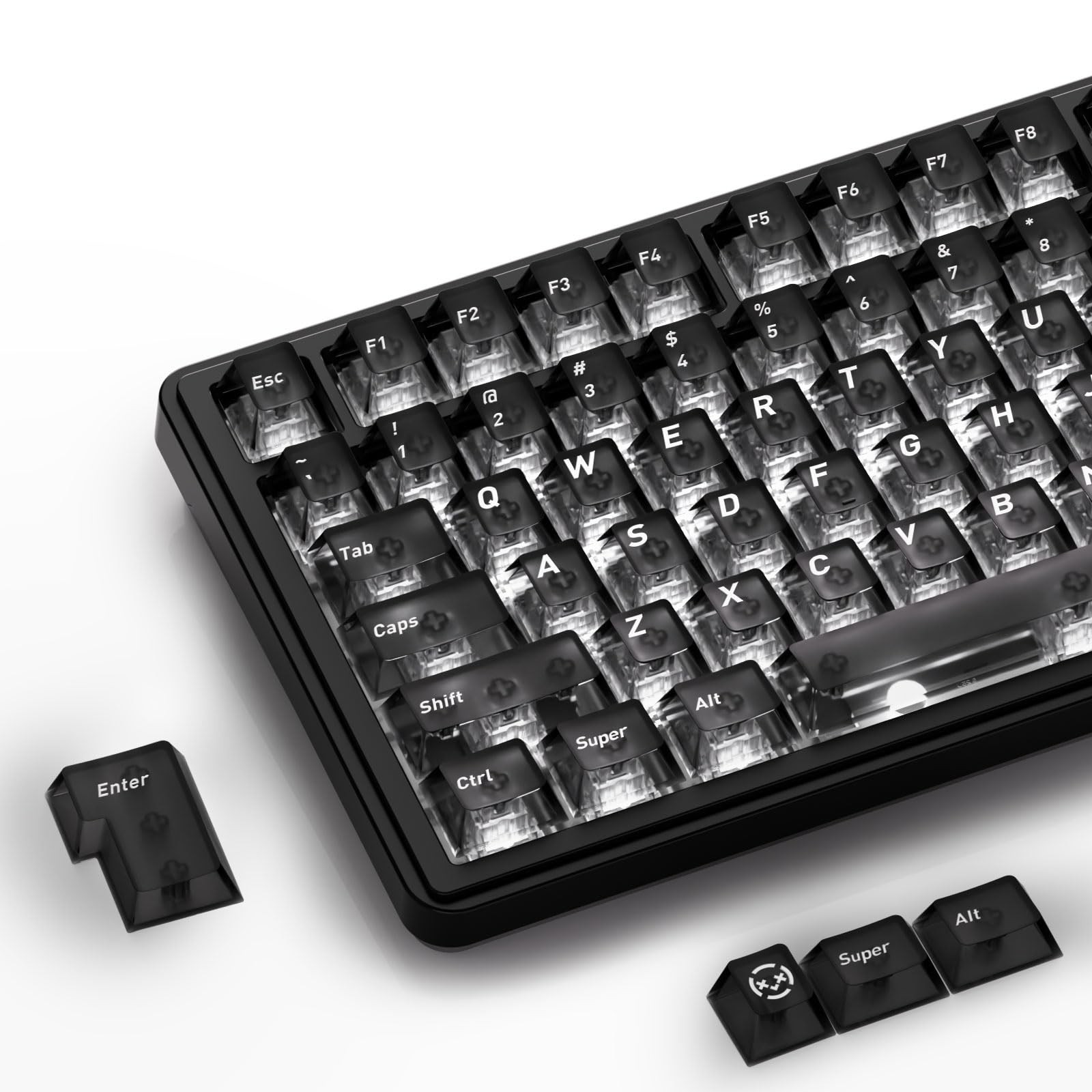 HITIME XVX Black Clear Keycaps, Transparent Keycaps 60 75 100 Percent, Cerami...