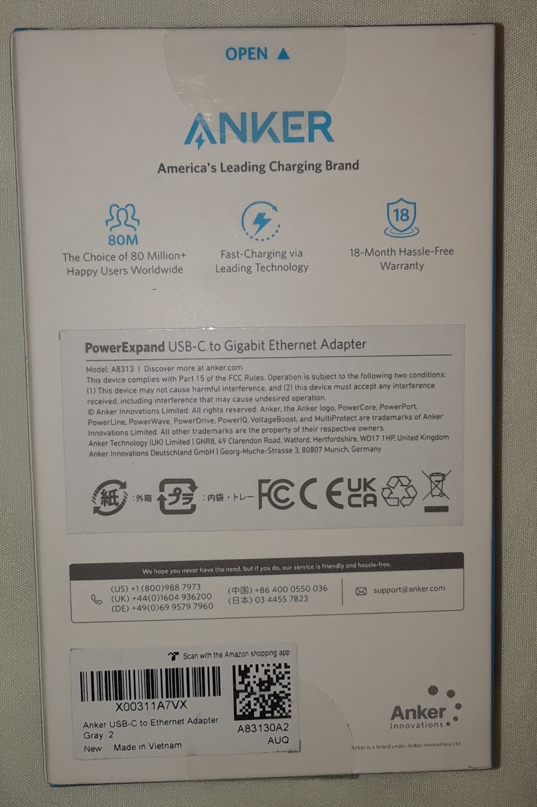 New in Box Anker PowerExpand USB-C to Ethernet Adapter, Gray 2, X00311A7VX PRO..