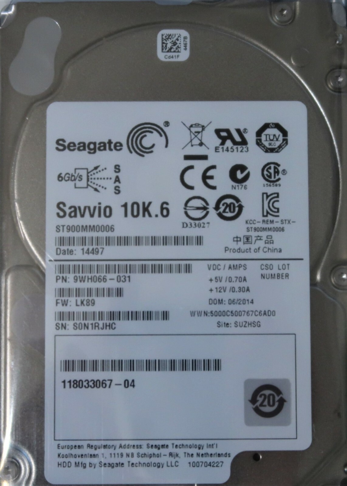 EMC 118033067-04 10K.6 6Gb/s 64MB 900gb 2.5" SAS hard drive