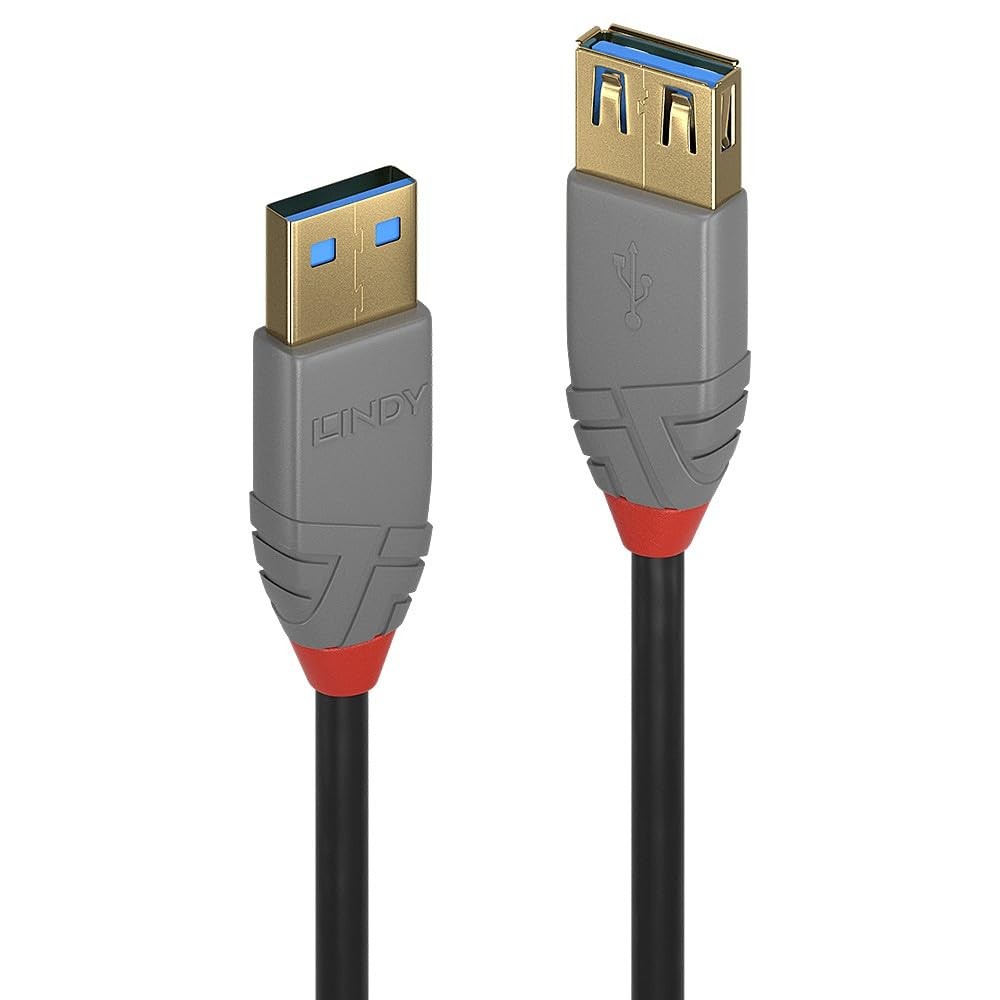LINDY 36761 1m USB 3.2 Type A Extension Cable, 5Gbps, Anthra Line,Black