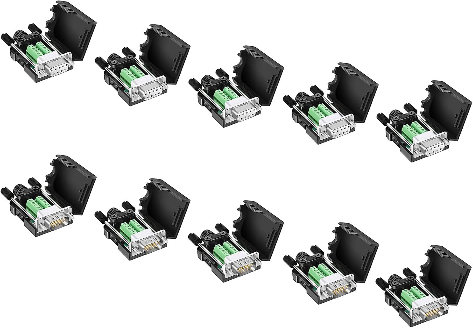 DB9 Solderless Connector (5Male+5Female), DB9 Breakout Connector RS232 D-SUB