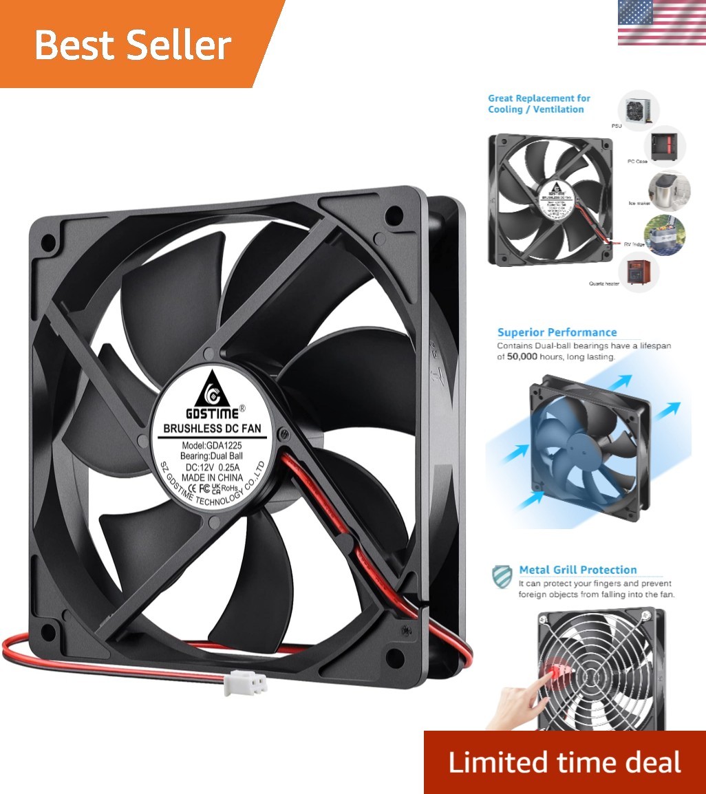 High Efficiency 12V Desktop Cooling Fan - 83.2 CFM, 2500 RPM Performance