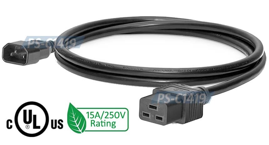 Premium 6FT IEC320 C19 To C14 Male Power Cord 15A 250V Rating 14 AWG For PDU PSU