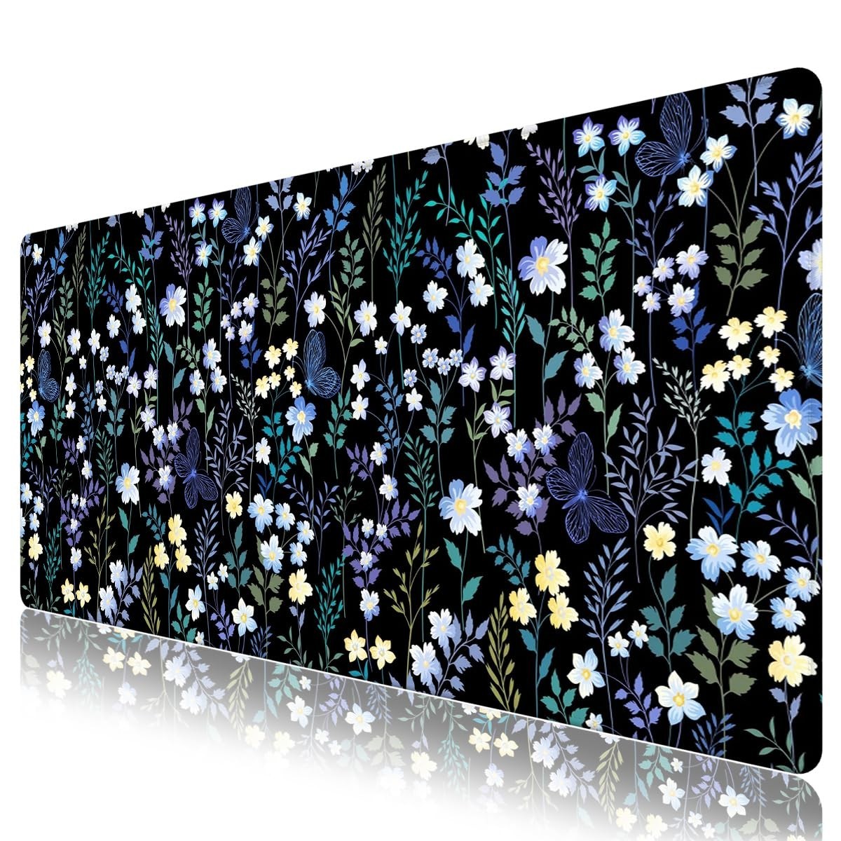 Wildflower Floral Desk Mat XXL Large Mouse Pad 35.4x15.7" Non-Slip Stitched